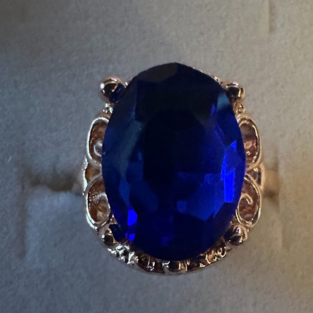 blue cz gold tone fashion cocktail ring sz 7